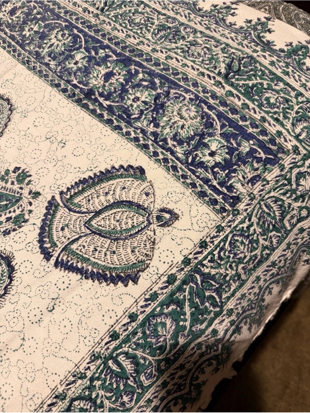 ANTIQUE Esfahan Iran Hand Block Painted Ghalamkar Cotton Fringed (53”x78”) - Picture 9 of 15
